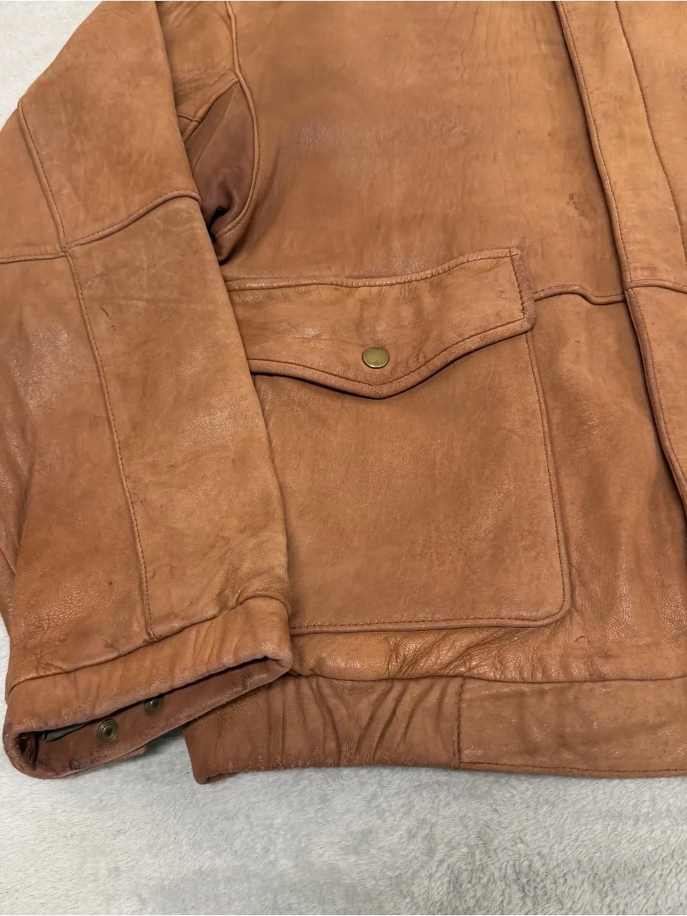 Vintage Eddie Bauer Brown Soft Leather Jacket Patina Broke-In Distressed Men’s L